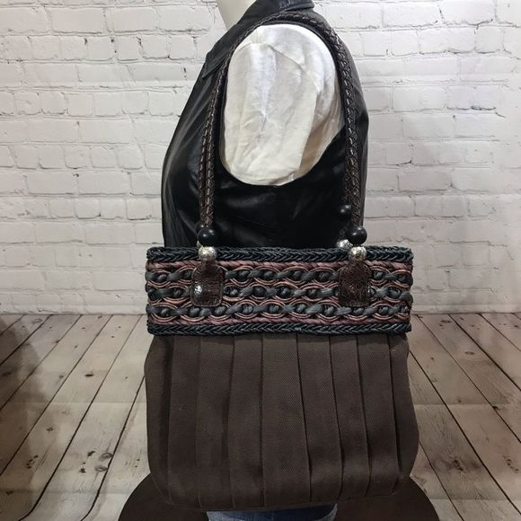 BRIGHTON canvas,raffia,braided leather distressed